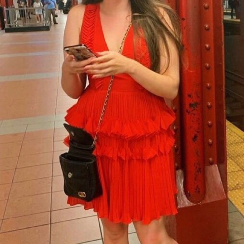 Red Ruffle Pleated Dress - Picture 5 of 5